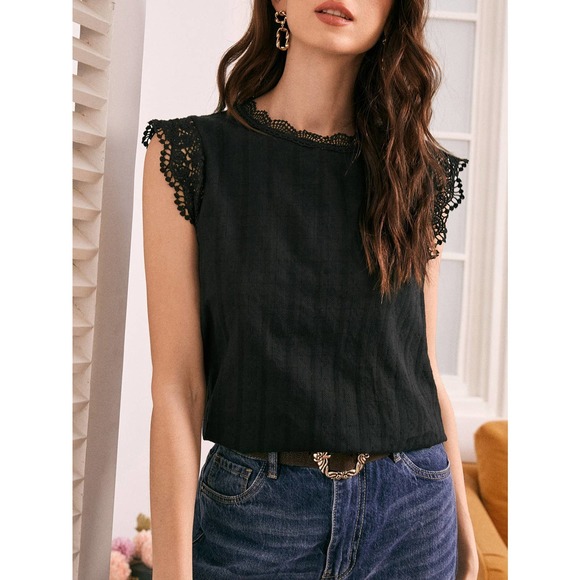 Cottagecore vintage style Ruffle sleeve tank Lace Detail Top white eyelet - Picture 4 of 11